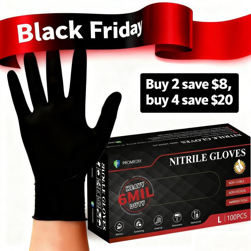 PROMEDIX P Heavy Duty 6mil ถุงมือไนไตรล์ 100 นับสีดําทิ้ง Latex ฟรีแป้งสําหรับอุตสาหกรรม Auto Repair การประมวลผลอาหารสวน Salon
