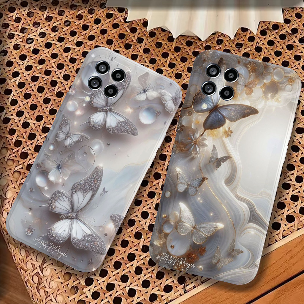 Samsung A12 M12 A22 4G A22 5G M32 4G M22 4G M34 M54 - เคส - Motif Wh1te butt3rfly - เคสแฟชั่น
