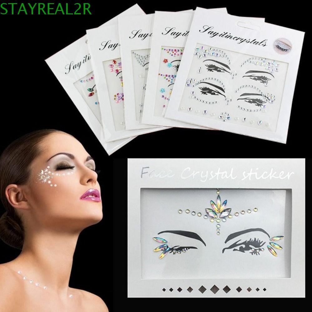 STAYREAL2R 3D Face Tattoo คริสตัลสติกเกอร์,ทิ้ง Charm Gems Rhinestones สติกเกอร์, Body Art แฟชั่น Gl
