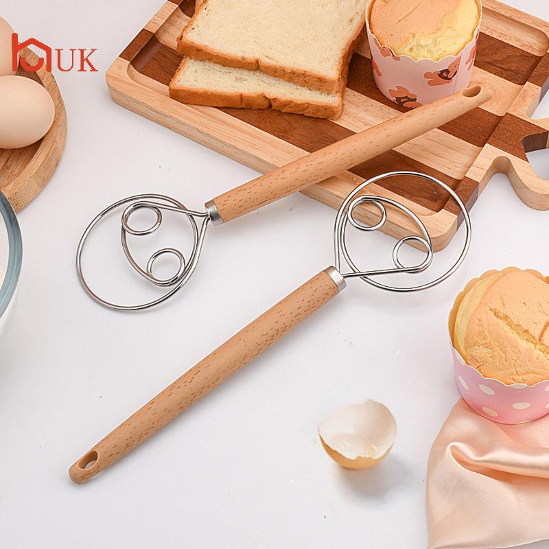 UK 10 นิ้ว Creative Hand DIY ภาษาเดนมาร์กขนมปังสแตนเลส Bakeware Dough Whisk ไข่ Beater Mixer เครื่องมือไม้ TH
