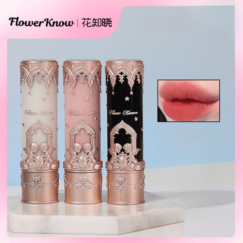 ดอกไม้ KNOWS Little Angel Lip Mud Stick Matte ลิปสติกน้ําหนักเบาและละเอียดอ่อน Lip Mud Non-stick Cup ไม่ซีดจาง Non-smudgeing Nude Color ลิปสติก