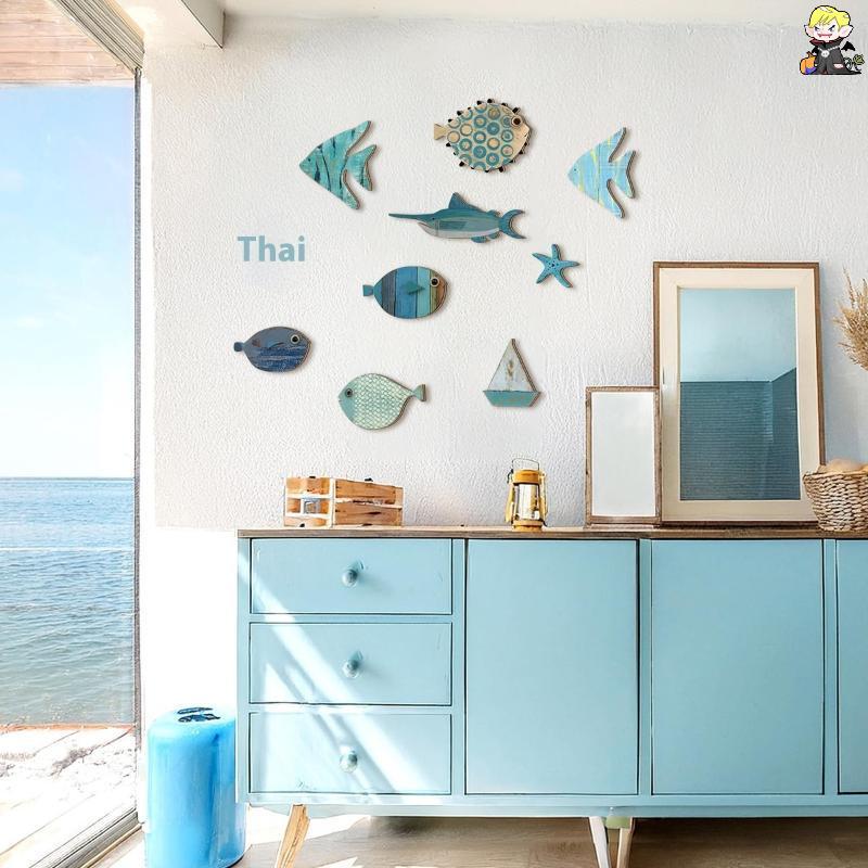[CLA] 10 ชิ้น/เซ็ตปลาตกแต่งผนังปลาไม้แขวนธีมชายหาดห้องน้ําศิลปะ Nautical Coastal Ocean ตกแต่งบ้าน [TH] ราคา ถูกที่สุด ดีลบีเคเค แกลเลอรีภาพที่ 4
