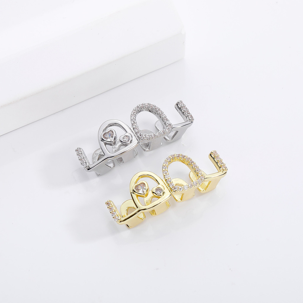 【ส่งไว】เพชรตกแต่งฟัน Grillz 4 ซี่ ลายหัวใจ ฝังเพชรวิบวับ สไตล์สตรีทฮิปฮอป ตกแต่งฟันแฟชั่น
