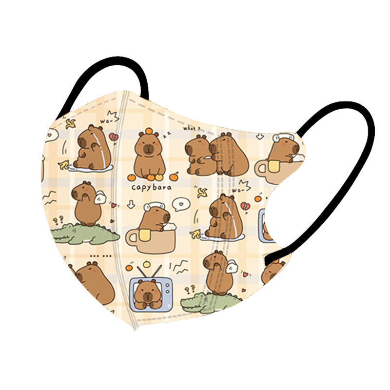 หน้ากากเด็กแบบ 3D พิมพ์ลาย Capybara น่ารัก 50 ชิ้น สำหรับเด็กอายุ 3-12 ปี ราคา ถูกที่สุด ดีลบีเคเค แกลเลอรีภาพที่ 5