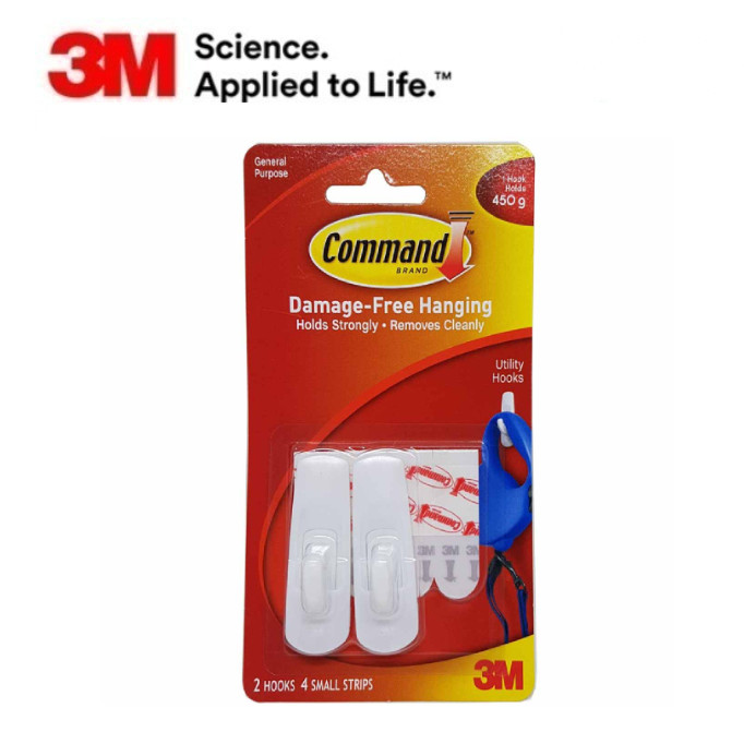 [ 3M ] (3MCM17002) Command Small Hook Damage-Free Hanging Hook Holding Up To 0.45kg (1lb) 2 Hooks + 