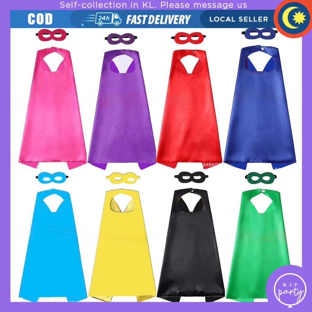 ผ้าคลุมไหล่ Capes ธรรมดา สีสันสดใส กีฬา บ้าน Rumah Sukan Kain คอสเพลย์ซูเปอร์ฮีโร่ สีดํา แดง เหลือง ม่วง น้ําเงิน เขียว