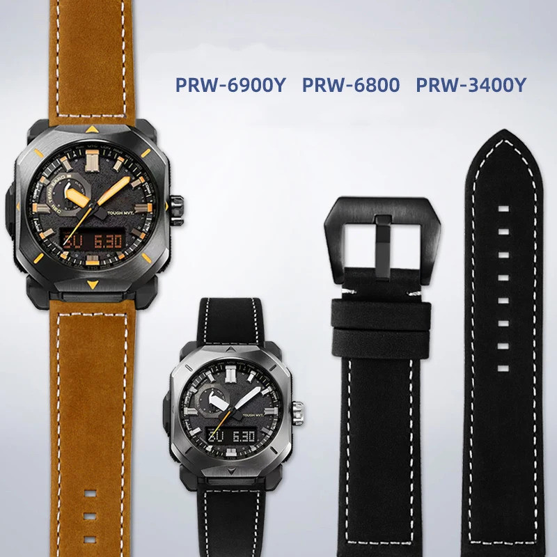 สําหรับ Casio PROTREK PRW-6900Y PRW-6800 PRW-3400 PRW-6900 PRW-60 PRW-60YT สายนาฬิกาหนัง Vingtage สา