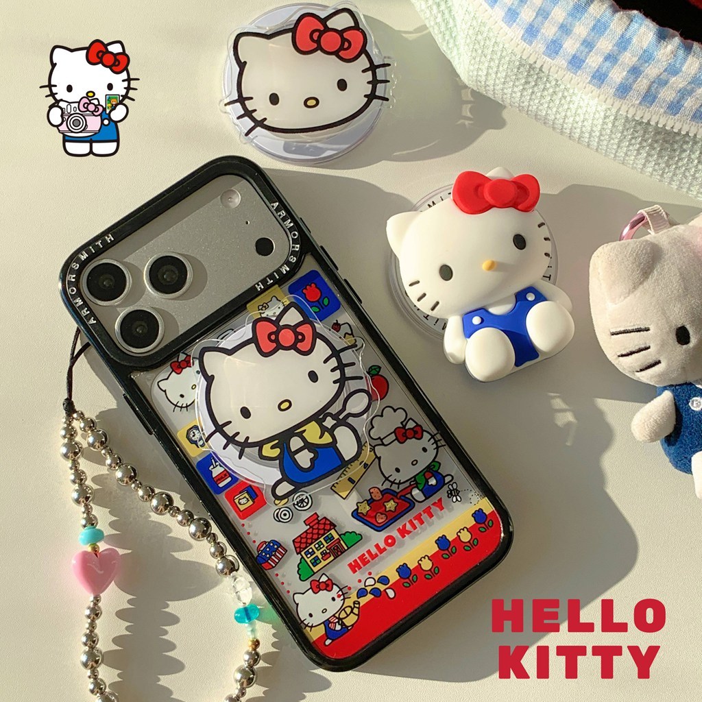 สําหรับ iPhone 17 Air 16 Pro Max 15 14 Plus 11 13 12P หวานการ์ตูน Hello Kitty รูปแบบ Soft TPU เคสป้องกันแม่เหล็ก Attraction Stand Dirt Resistance ฝาครอบกันกระแทก