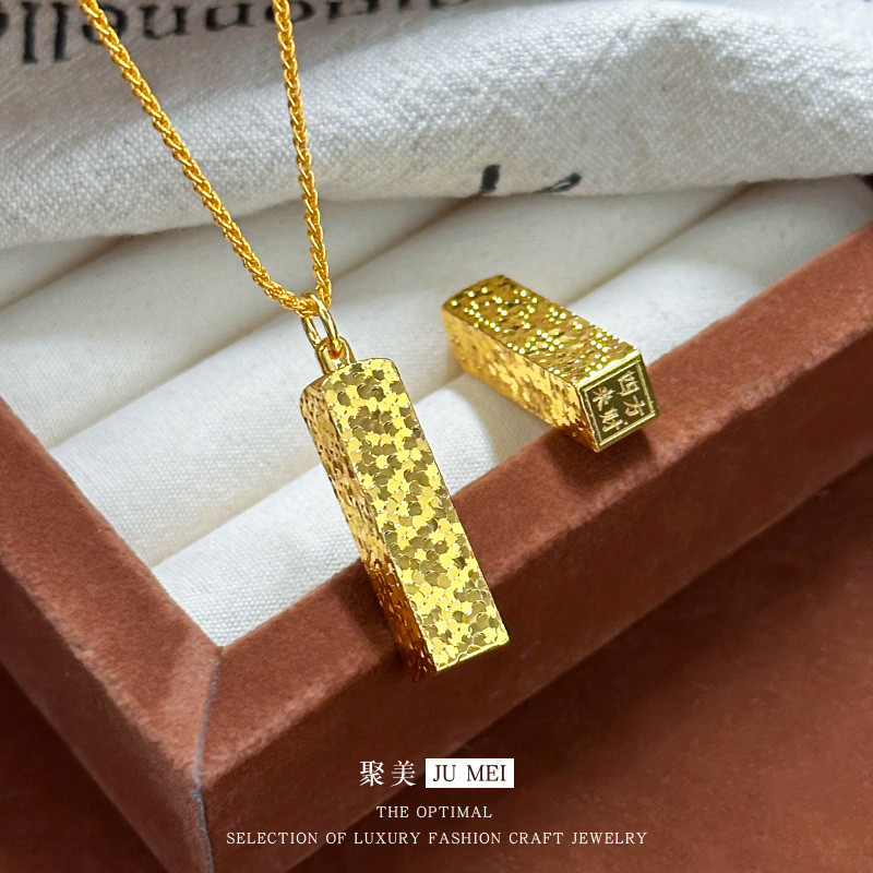 [ที่ต้องการ] Gold Store สไตล์สร้อยคอทองคําทรายกระพริบน้ําแข็งบดสแควร์แท่งทองขนาดเล็กโซ่กระดูกไหปลาร้