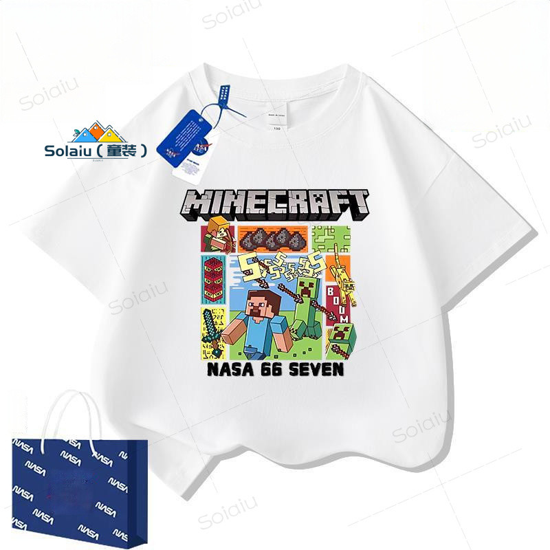 เสื้อยืดเด็กมายคราฟ ออกแบบการ์ตูน คอกลมแฟชั่นสำหรับเด็ก - รูปที่ 2