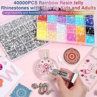 WILLUCK เรซิ่น Rhinestone ชุด, หลากสี DIY ตกแต่ง Jelly Rhinestones, เพชรศิลปะประกายหัตถกรรมอุปกรณ์ Bedazzling Rhinestones สําหรับอุปกรณ์แต่งหน้า