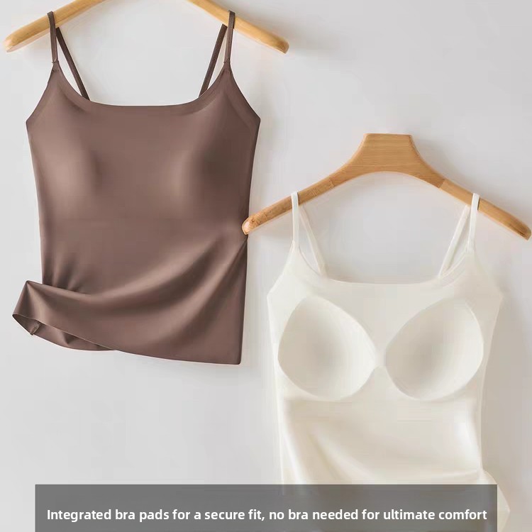 ผ้าไหมน้ําแข็ง Cool Feeling Seamless Slimmer ดู Top Camisole ผู้หญิงหน้าอก Pad ด้านข้างครอบคลุมซ่อนไขมันใต้วงแขน