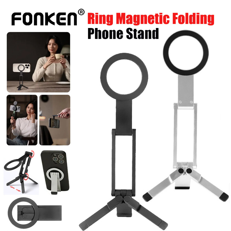 Fonken ที่วางโทรศัพท์แบบแม่เหล็กแบบพับได้ขาตั้งเดสก์ท็อปแบบหมุนได้ขายึดไม้เซลฟี่แบบใช้มือถือ