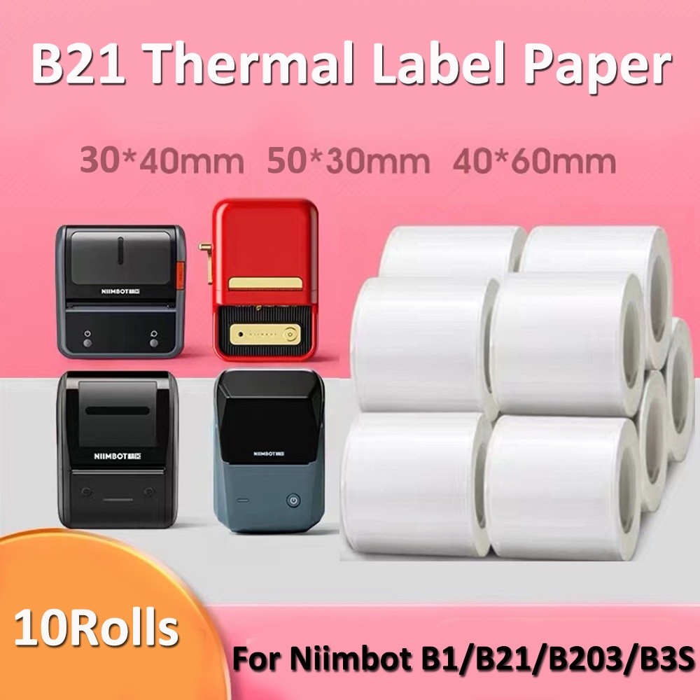 10ม้วนสําหรับNiMbot B21 B3S B203 ป้ายเครื่องกระดาษพิมพ์กระดาษฉลากความร้อนกันน้ําน้ํามันหลักฐานเสื้อผ