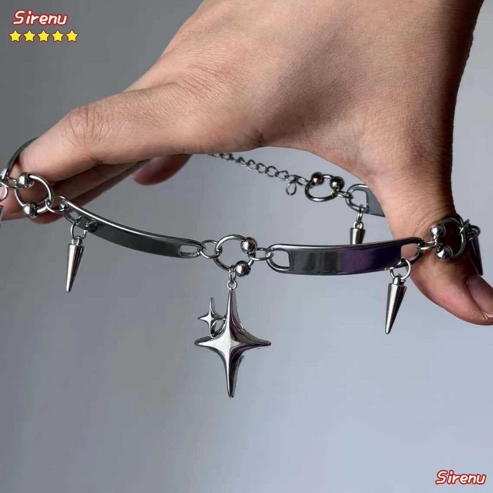 สร้อยคอ Punk Star Riveted Choker ดีไซน์ Y2K สีเงิน สำหรับแฟชัน Gothic และ Hip Hop
