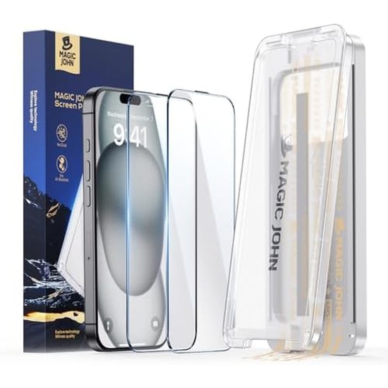MAGIC JOHN 3rd Gen อัพเกรดสําหรับ iPhone 15/iPhone 16 ปกป้องหน้าจอ 6.1 นิ้ว, HD Clear, Shatterproof 