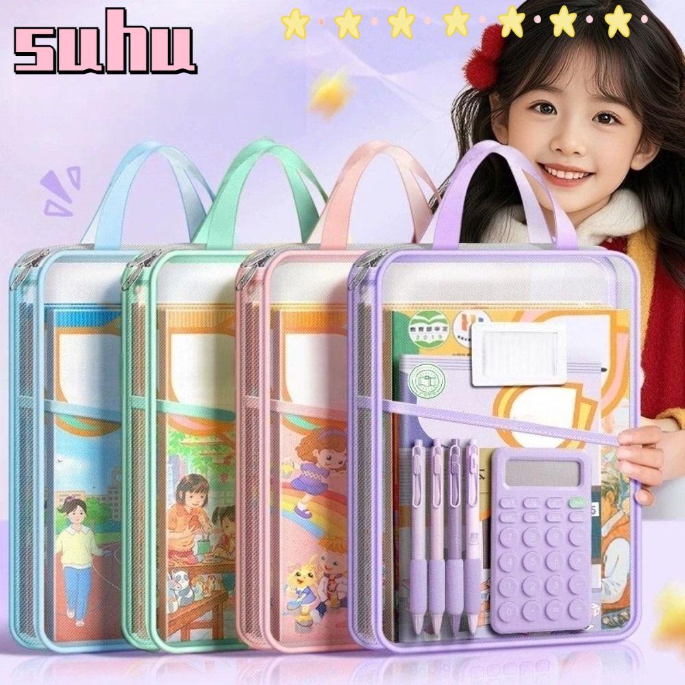 ซูห์ง ถุงเก็บเครื่องเขียน,ซิปปิด ก4ขนาดทดสอบถุงกระดาษ,3ชั้นกระเป๋าตาข่ายความจุขนาดใหญ่ไฟล์ออแกไนเซอร์อุปกรณ์การเรียน