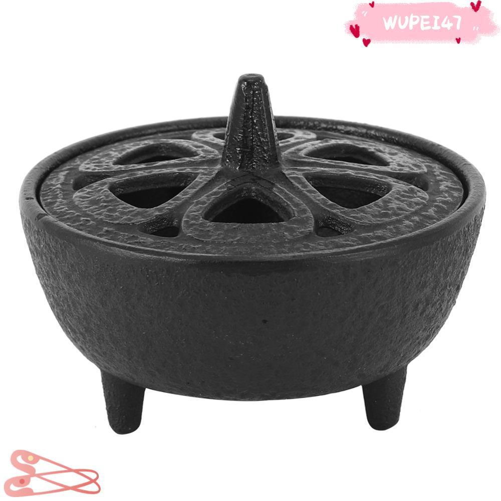 WUPEI47AD Aroma Censer, สีดํา 8.5 X 8.5 X 7 ซม.ธูป Burner, ปฏิบัติเหล็กหล่อผู้ถือธูปกลิ่นหอม
