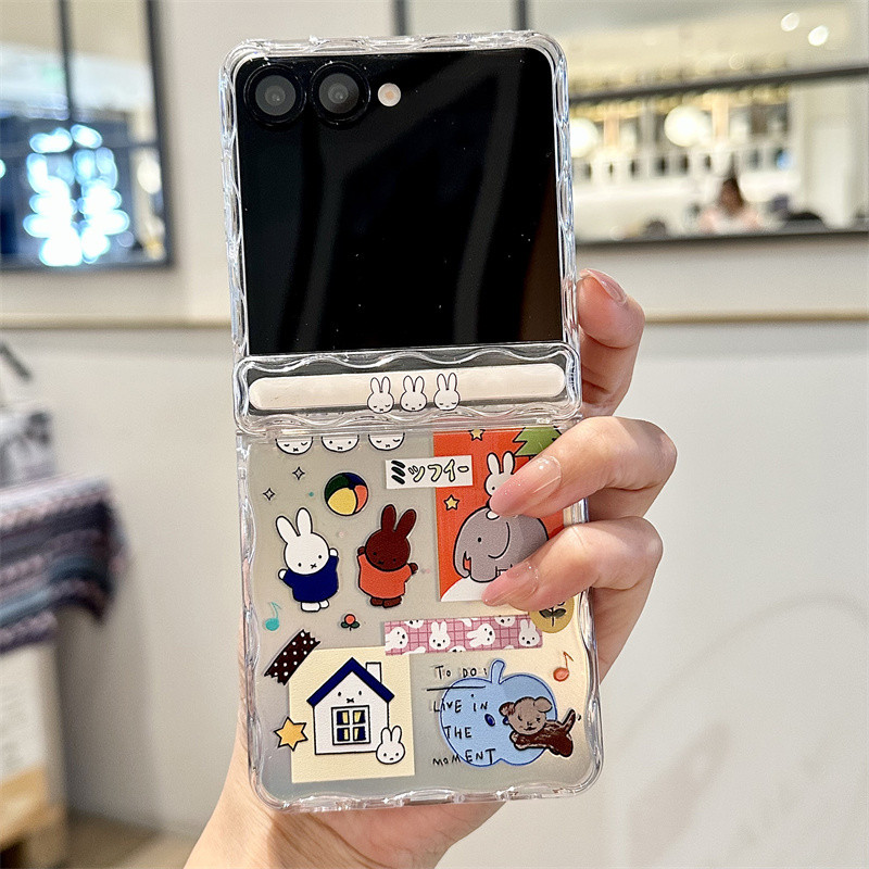 สร้อยข้อมือ Miffy น่ารัก Magnetic Central Axis Wave Design เคสโทรศัพท์สําหรับ Samsung Galaxy Z Flip 