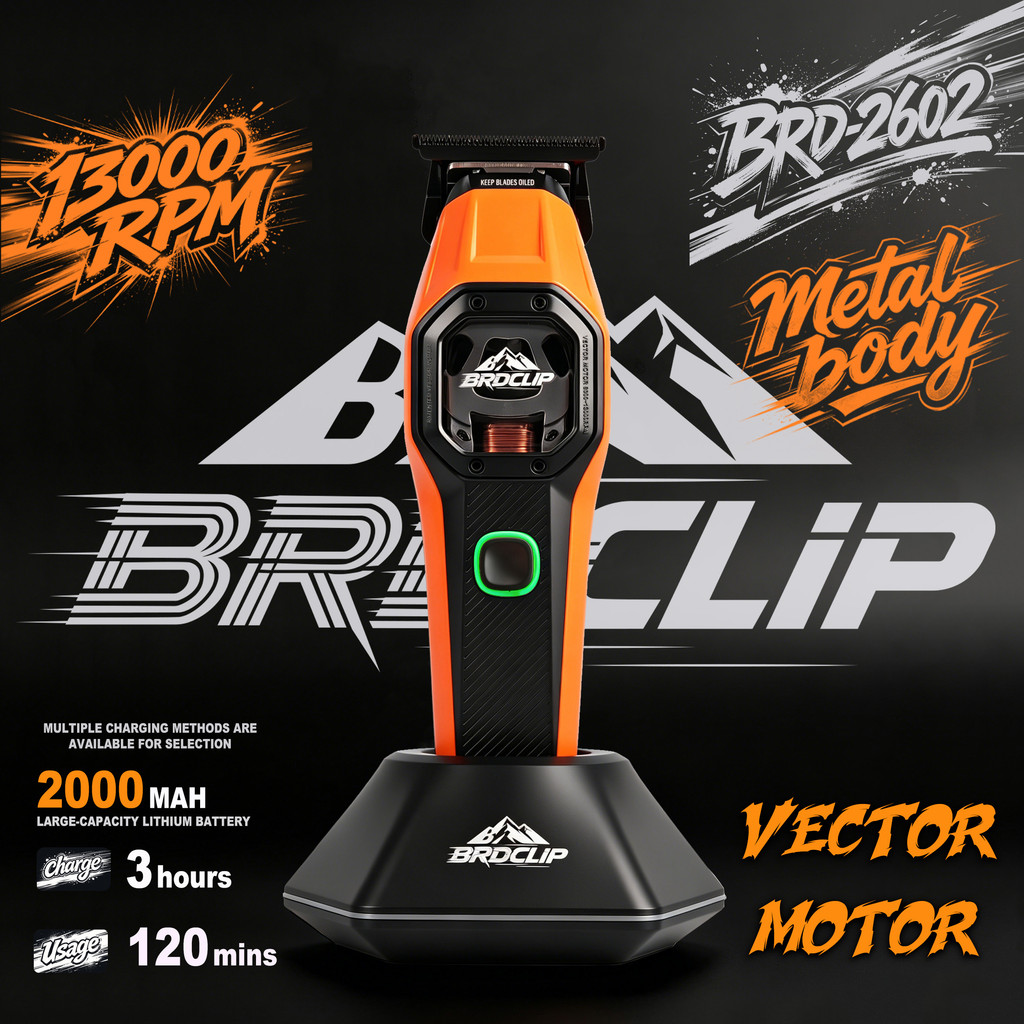 Professional BRDCLIP 2602 ไร้สายผม Trimmer 13000RPM Vector มอเตอร์ Zero Gap DLC ใบมีด 2000Mah วิธีโลหะตัดผมเจ้าบ่าว