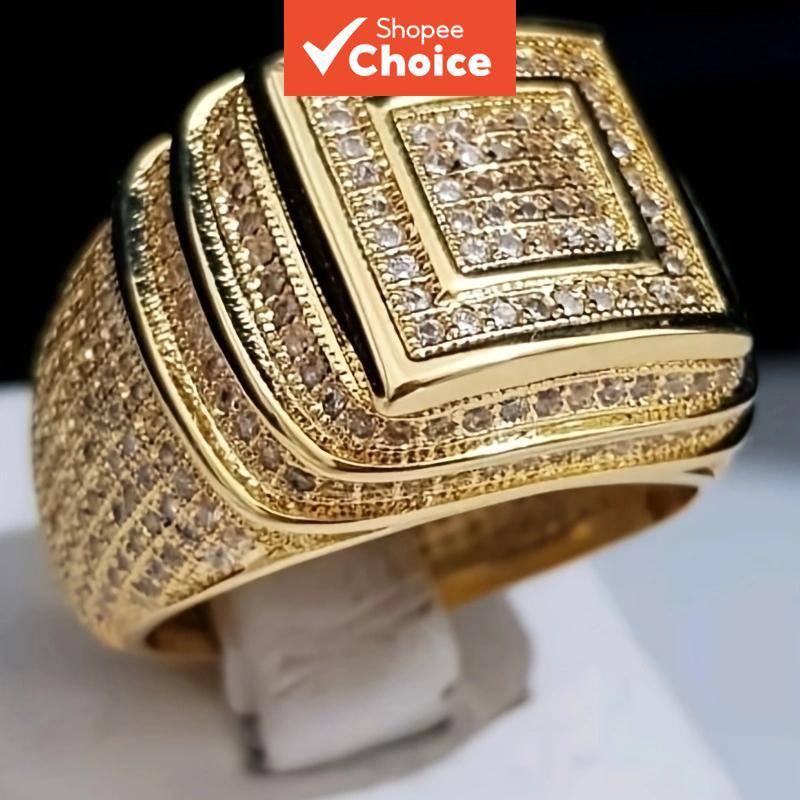 ผู้ชายs Diamond Encrusted แหวนหรูหรางานแต่งงานเครื่องประดับของขวัญสําหรับครอบครัวและเพื่อน