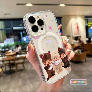น่ารักและหวาน ลิงสามตัว ลายดาวลายจุด ฝาใสแม่เหล็กรูใหญ่ ใช้กับ iPhone 17 16 15 14 13 12 11 Pro Max Plus