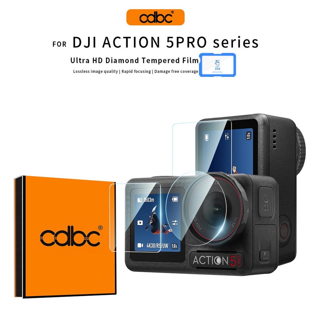 CDBC Full Coverage Lens Guard สําหรับ DJI Action 4/5 Pro/6, HD Clear Tempered Glass Protector