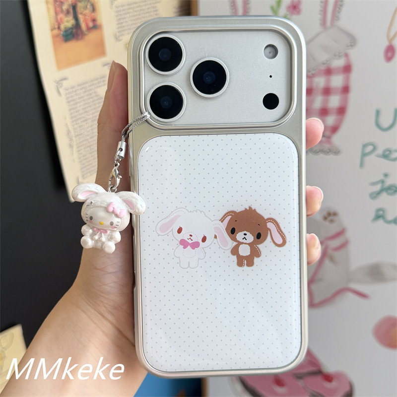 สไตล์เกาหลี ins Niche ความรู้สึกโบราณ Polka Dot ขนมกระต่ายเหมาะสําหรับ 17promax ขอบเงินอีพ็อกซี่เคสโ