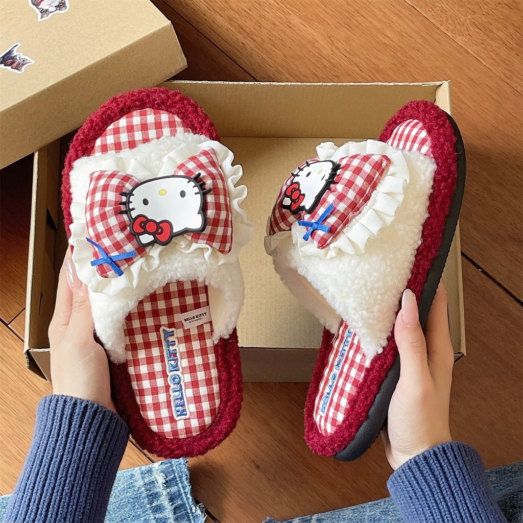HelloKitty รองเท้าแตะToe-Covered ผ้าฝ้าย สำหรับใส่ในร่ม น่ารัก