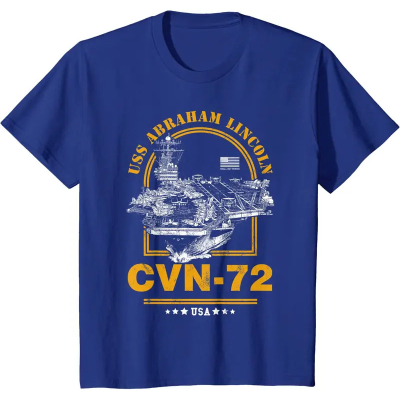 เสื้อยืดผู้ชาย CVN-72 USS Abraham Lincoln แขนสั้น ลำลอง ผ้าฝ้าย 100% คอโอ เสื้อผ้าผู้ชาย
