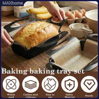 2 ชิ้น 2 ปอนด์ Loaf Pan สําหรับอบขนมปัง Non Stick กระทะขนมปังเหล็กคาร์บอนพร้อมแผ่นซิลิโคนสําหรับเบเกอรี่ SHOPTKC6275