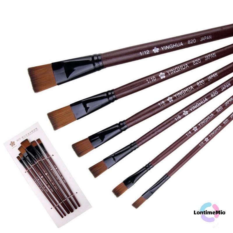 LontimeMio] 6 ชิ้น/เซ็ตไนลอนแบนภาพวาดอะคริลิคแปรงศิลปินอุปกรณ์ใหม่