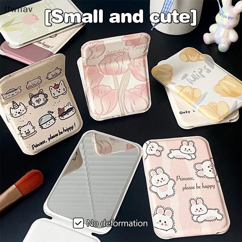 Ffwnav กระจกแต่งหน้าเดสก์ท็อป, กระจกแต่งหน้าหนัง PU สีทึบพกพาง่ายพับได้นักเรียนกระเป๋าน่ารักกระจก th