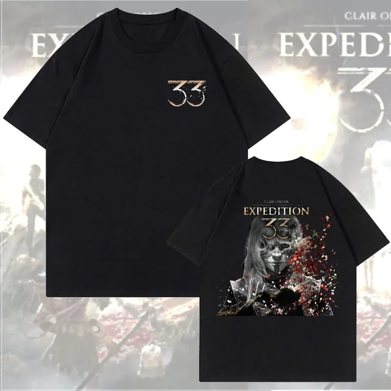 เสื้อยืดผ้าผสมคอตตอน Clair Obscur Expedition 33 แรงบันดาลใจจากเกม RPG ต่อสู้ทางยุทธวิธีของฝรั่งเศส เ