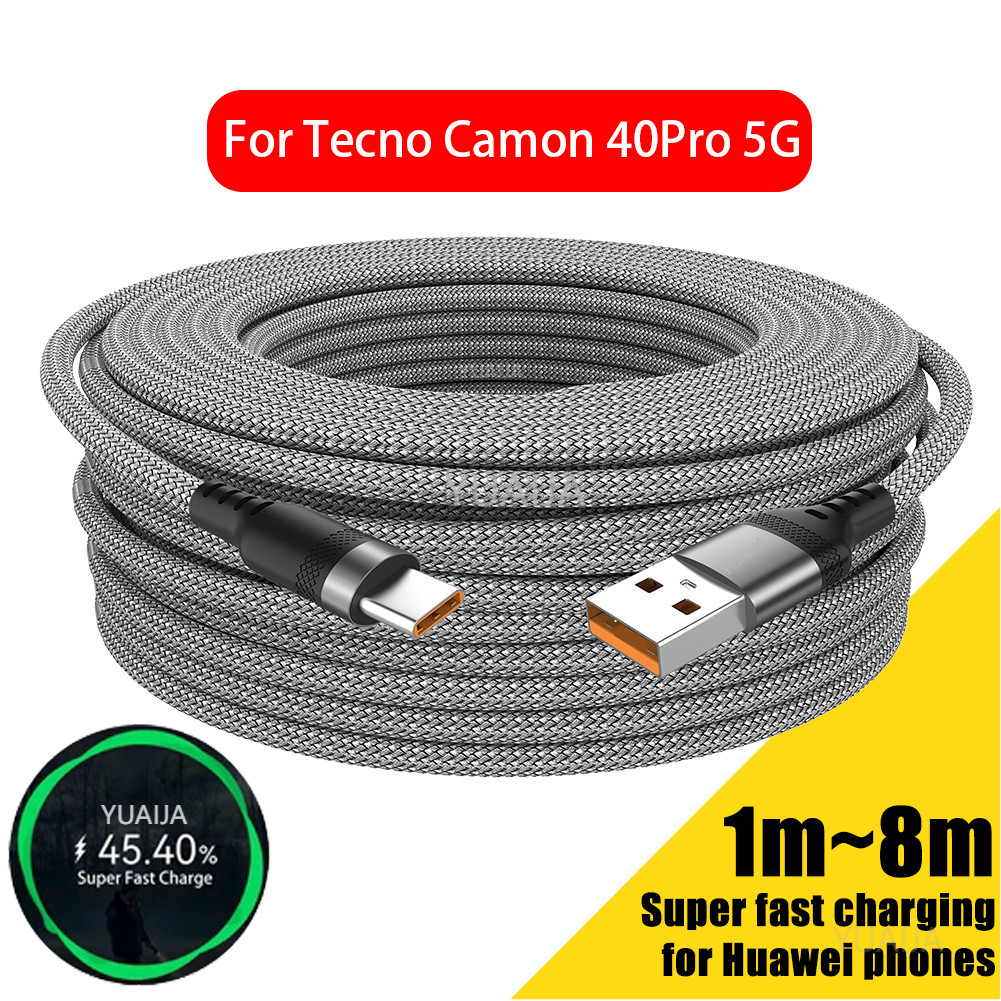6A ขยายสาย USB A ถึง Type C ชาร์จ Fast Charger ไนลอนข้อมูลสาย 3/5/8 M สําหรับ Tecno Camon 40Pro 5G ป