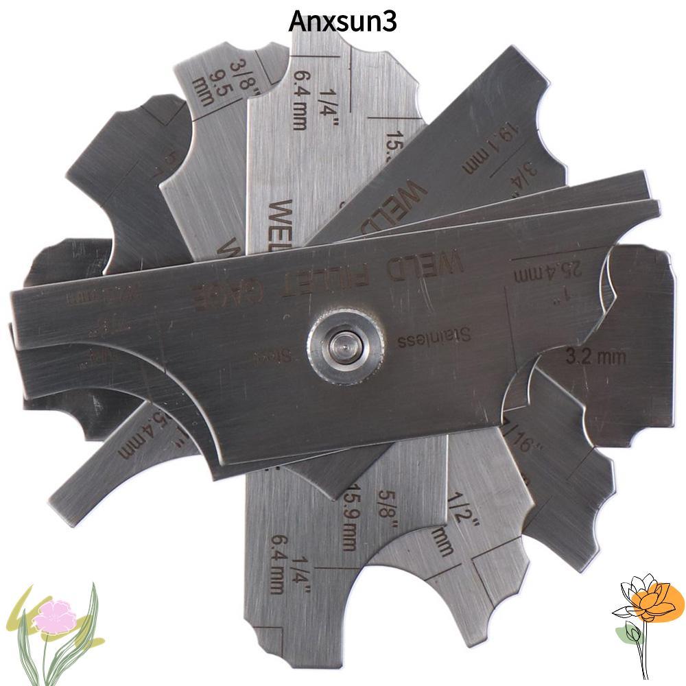 ANXSUN3 7PCS เชื่อม Fillet Gages ชุด,โลหะ MG-11 เชื่อมวัด, Ulnar เชื่อมวัด MM & นิ้ว 1/8-1 เชื่อมตรว