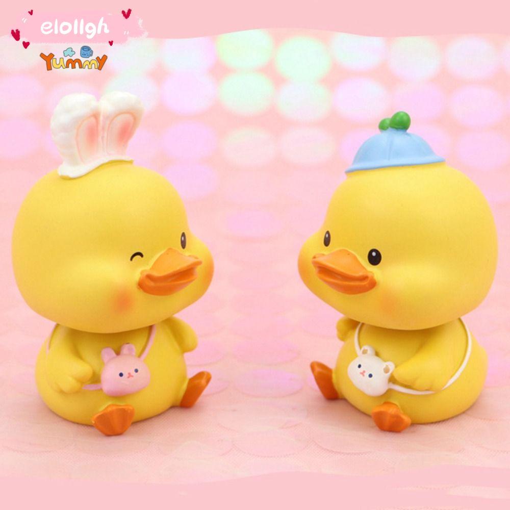 ELOGH ตุ๊กตาเป็ด, เรซิ่นการ์ตูนมินิเป็ดตุ๊กตา, น่ารักสีเหลืองสีขาว DIY ของเล่นเด็ก