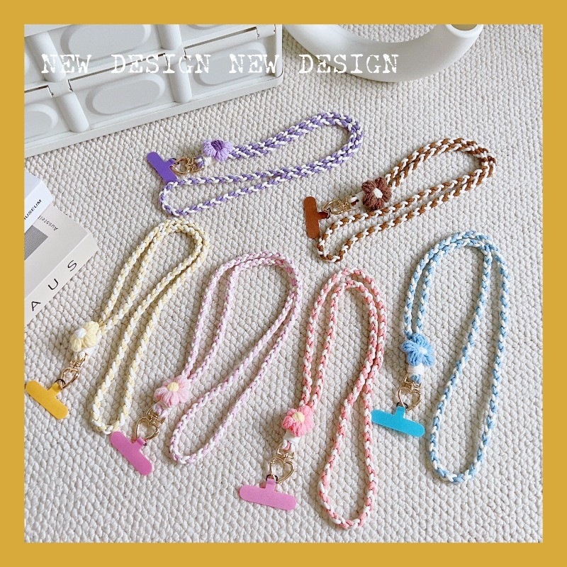 ดอกไม้น่ารักถักขนสัตว์ยาวCrossbodyโทรศัพท์เชือกเส้นเล็กนุ่มทอสายคล้องคอT-Cardสีหวานน่ารักHandmadeพรีเมี่ยมฤดูใบไม้ผลิ