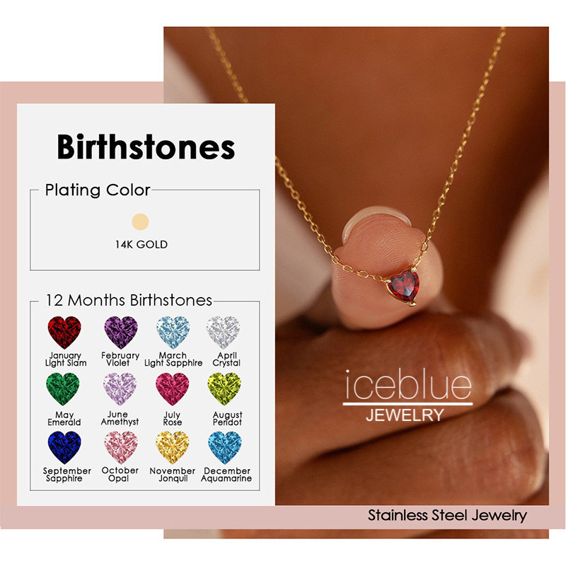 Iceblue-Birthstone Series โรแมนติกสร้อยคอจี้หัวใจ 14K Gold Plated คริสตัลZirconกันน้ําNon Tarnish Hypoallergenic All Matchสร้อยคอสําหรับผู้หญิงN207