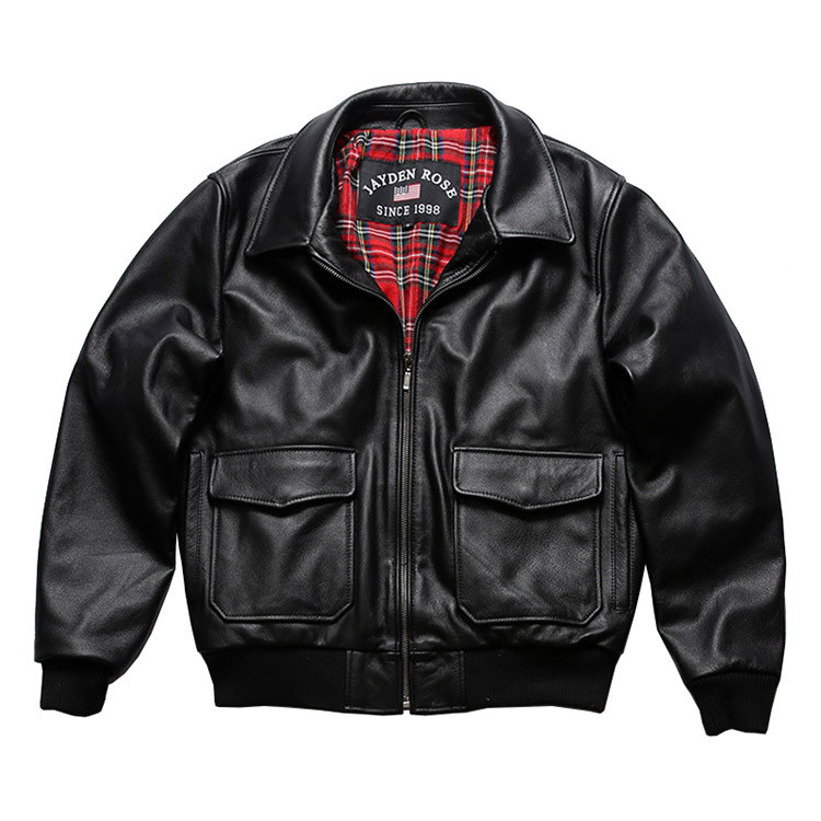Ami Khaki G1 ของแท้หนัง Air Force Bomber เสื้อผู้ชาย A2 อเมริกัน Casual Retro First Layer Cowhide หน
