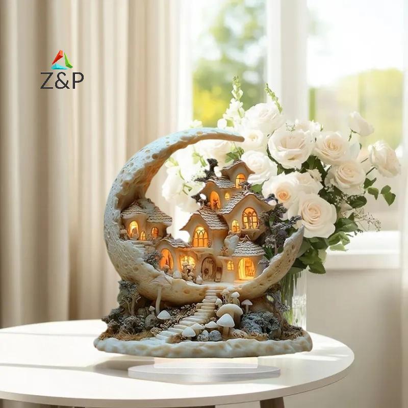 [Z&PT] 2D อะคริลิค Crescent Castle เครื่องประดับรอมฎอนเทศกาลตกแต่ง Eid Al-Fitr Mubarak อิสลามตารางป้