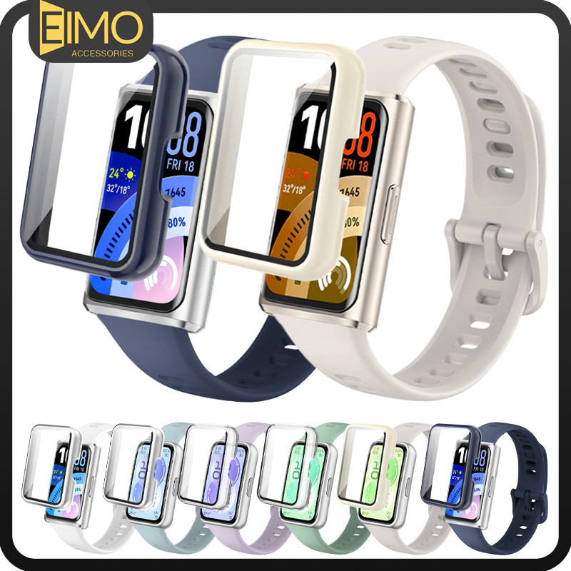 กรณีพีซีแก้วนิรภัย สายซิลิโคน for Smartwatch Huawei Band 11 / 11 Pro สายรัดข้อมือยาง