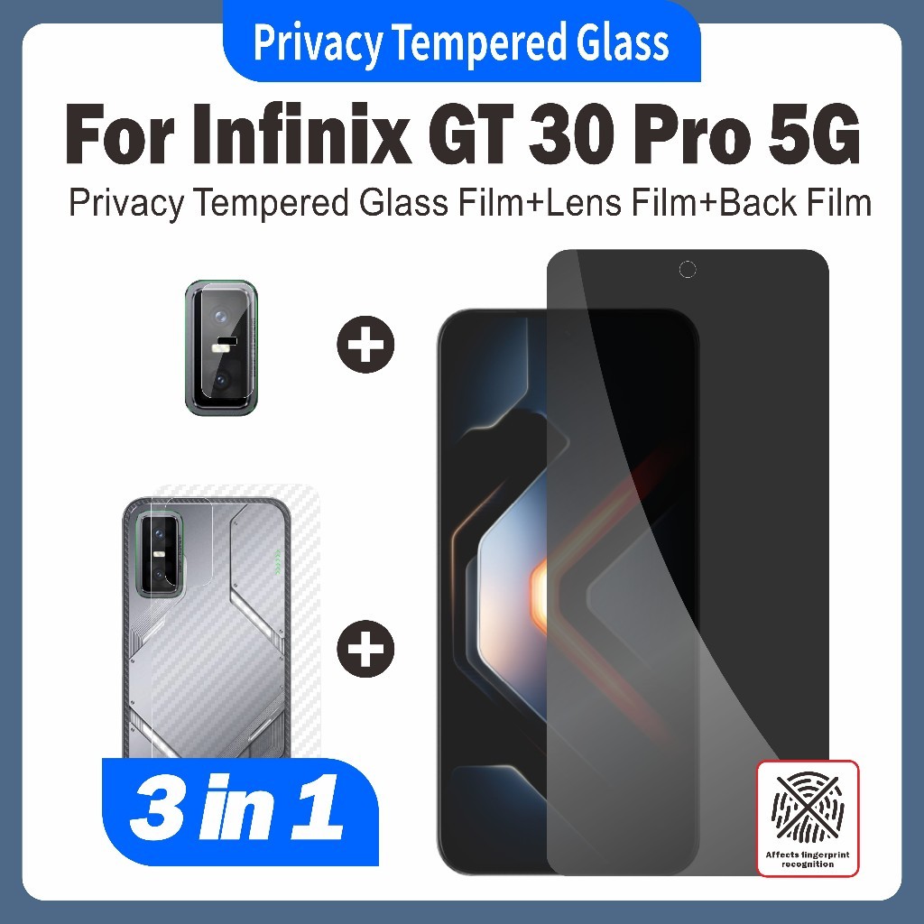 3 in1 สําหรับ Infinix GT 30 Pro 5G กระจกนิรภัย Clear Matte ความเป็นส่วนตัวเซรามิคป้องกันหน้าจอ + ฟิล์มเลนส์กล้อง + คาร์บอนไฟเบอร์กลับฟิล์ม