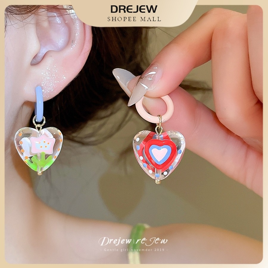 ต่างหูห้อยหัวใจหวานเย็น แบบไม่สมมาตรหรูหรา สำหรับผู้หญิง สวมได้ทุกวัน
