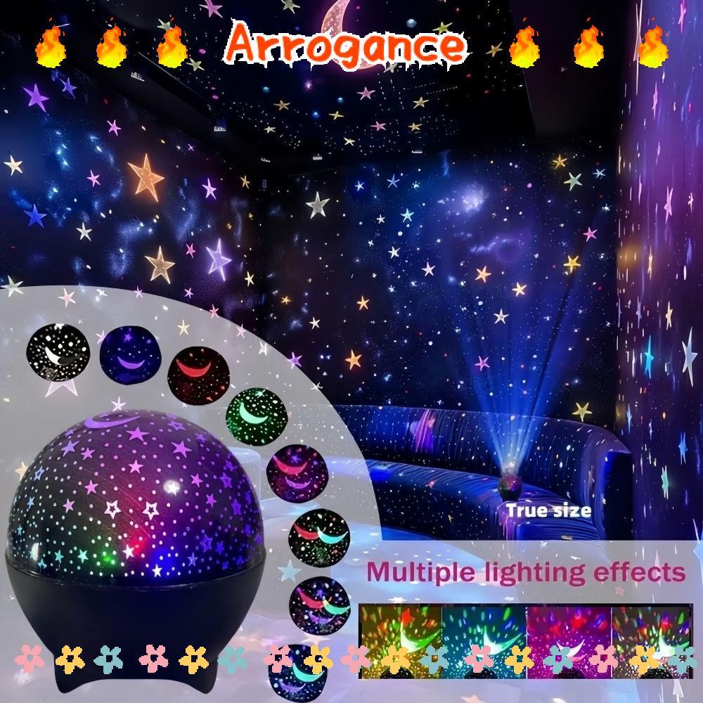 ARROGANCED Star Projector, PE Cover USB Powered Night Light Lamp, หลายสีหมุน Star Sky Moon Projector