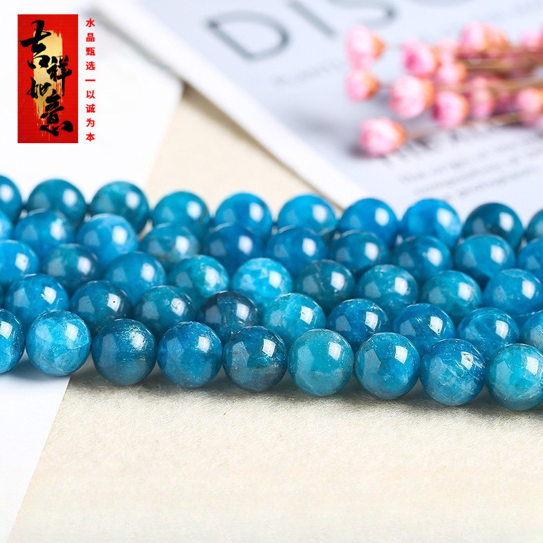 Apatite ลูกปัดหลวม Blue Apatite สร้อยข้อมือลูกปัดกลมอุปกรณ์เสริม diy