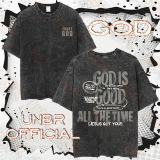 COD UNBR GOD Printed Washed Cotton T-shirt, American Retro Casual Loose Fit