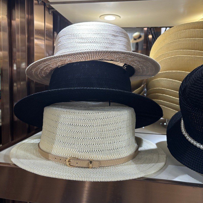 Spot Goods#Korean French-style flat-top seaside beach hat, spring and summer sun protection hat, new