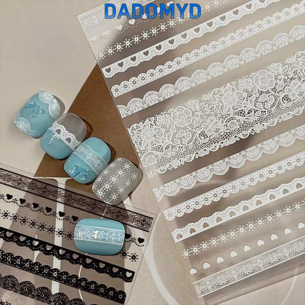 DADOMYD สติ๊กเกอร์ติดเล็บ, Ballet Bowknot Wave Point Grid Nail Decal, Self-Adhesive สีดําสีขาว 2 ประเภทเล็บ Decal