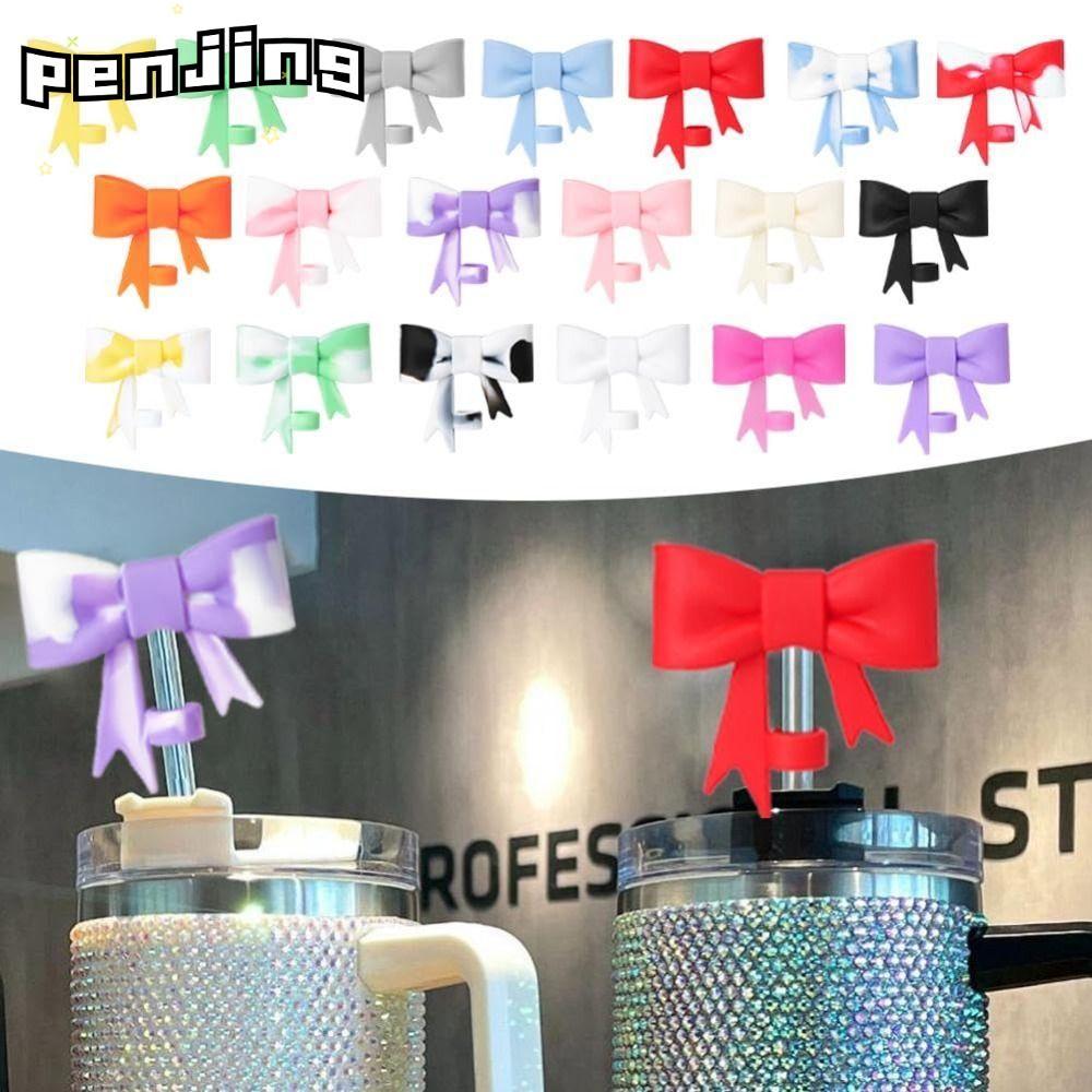 PENJING Bow Straw Cover Cap, Leak-Proof Splash Proof Silicone Straw Cover Cover Caps, Dust Proof Plugs Protector Bowknot Reusable Drinking Straw Tips ฝาปิดสําหรับ /Tumbr Cup